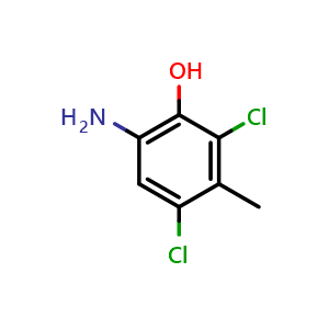 Chemical structure of 6-amino-2,4-dichloro-3-methylphenol , CAS 40677-44-9, AChemBlock X188382