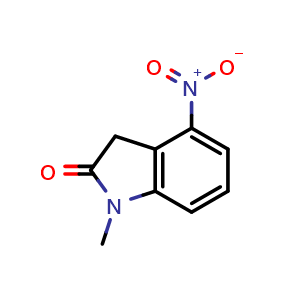 Chemical structure of 1-Methyl-4-nitro-1,3-dihydro-indol-2-one , CAS 505029-54-9, AChemBlock X188383
