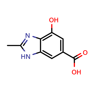 Chemical structure of 7-Hydroxy-2-methyl-3H-benzoimidazole-5-carboxylic acid , CAS 1784661-23-9, AChemBlock X188385