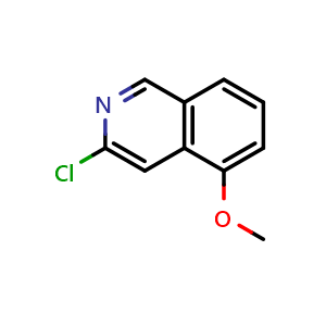 Chemical structure of 3-chloro-5-methoxy-isoquinoline , CAS 1691715-12-4, AChemBlock X188399