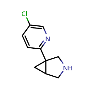 Chemical structure of 1-(5-chloropyridin-2-yl)-3-azabicyclo[3.1.0]hexane , CAS 2357635-45-9, AChemBlock X188412