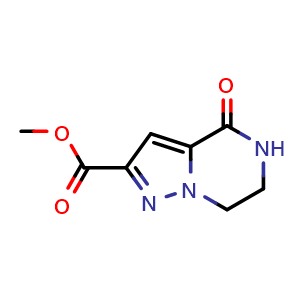 Chemical structure of 4-Oxo-4,5,6,7-tetrahydro-pyrazolo[1,5-a]pyrazine-2-carboxylic acid methyl ester , CAS 604003-25-0, AChemBlock X188415