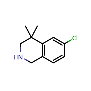 Chemical structure of 6-chloro-4,4-dimethyl-2,3-dihydro-1H-isoquinoline , CAS 1782490-33-8, AChemBlock X188418