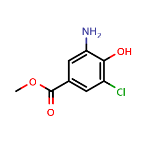 Chemical structure of methyl 3-amino-5-chloro-4-hydroxy-benzoate , CAS 40258-68-2, AChemBlock X188450