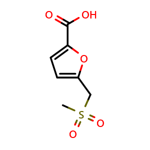 Chemical structure of 5-((methylsulfonyl)methyl)furan-2-carboxylic acid , CAS 1092287-15-4, AChemBlock X188463