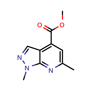 Chemical structure of methyl 1,6-dimethylpyrazolo[3,4-b]pyridine-4-carboxylate , CAS 1855889-86-9, AChemBlock X188470
