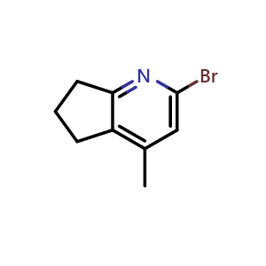 Chemical structure of 2-bromo-4-methyl-6,7-dihydro-5H-cyclopenta[b]pyridine , CAS 884492-68-6, AChemBlock X188529