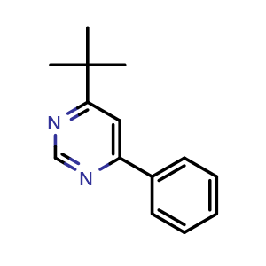 Chemical structure of 4-tert-Butyl-6-phenyl-pyrimidine , CAS 1373880-78-4, AChemBlock X188536