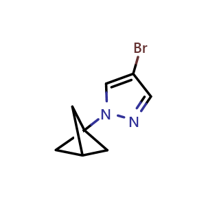 Chemical structure of 1-(1-bicyclo[1.1.1]pentanyl)-4-bromo-pyrazole , CAS 2417226-93-6, AChemBlock X188544