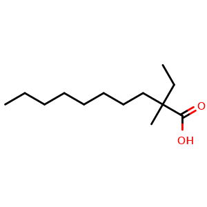 Chemical structure of 2-Ethyl-2-methyl-decanoic acid , CAS 107827-68-9, AChemBlock X188559