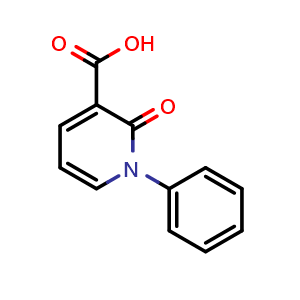 Chemical structure of 2-oxo-1-phenyl-1,2-dihydropyridine-3-carboxylic acid , CAS 868171-81-7, AChemBlock X188566