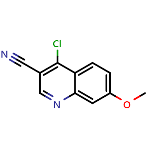 Chemical structure of 4-chloro-7-methoxyquinoline-3-carbonitrile , CAS 73387-74-3, AChemBlock X188609