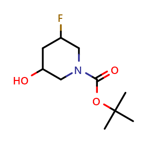 Chemical structure of tert-butyl 3-fluoro-5-hydroxy-piperidine-1-carboxylate , CAS 2386139-89-3, AChemBlock X188620