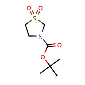 Chemical structure of tert-butyl thiazolidine-3-carboxylate 1,1-dioxide , CAS 148312-56-5, AChemBlock X188636