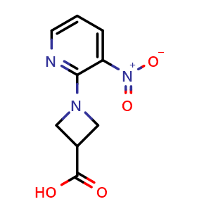 Chemical structure of 1-(3-nitropyridin-2-yl)azetidine-3-carboxylic acid , CAS 866156-87-8, AChemBlock X188651