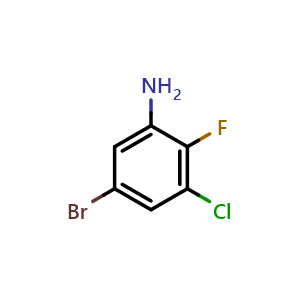 Chemical structure of 5-bromo-3-chloro-2-fluoroaniline , CAS 1517200-74-6, AChemBlock X188662