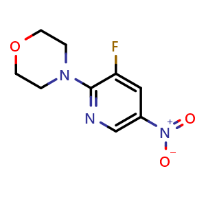 Chemical structure of 4-(3-Fluoro-5-nitro-pyridin-2-yl)-morpholine , CAS 2129531-44-6, AChemBlock X188687