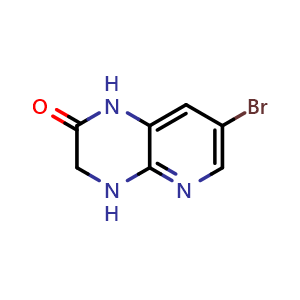 Chemical structure of 7-bromo-3,4-dihydropyrido[2,3-b]pyrazin-2(1H)-one , CAS 709652-84-6, AChemBlock X188696