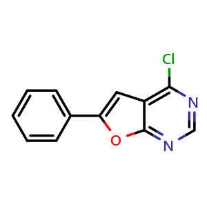 Chemical structure of 4-Chloro-6-phenylfuro[2,3-d]pyrimidine , CAS 943230-33-9, AChemBlock X188720