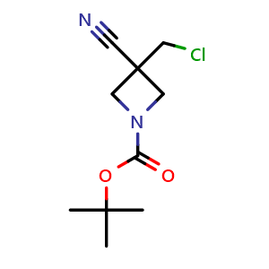 Chemical structure of tert-butyl 3-(chloromethyl)-3-cyano-azetidine-1-carboxylate , CAS 2305255-29-0, AChemBlock X188721