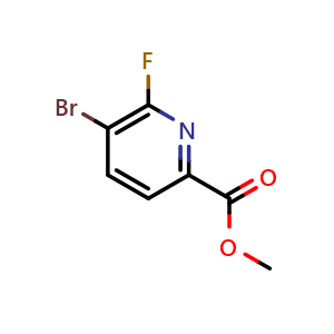 Chemical structure of methyl 5-bromo-6-fluoro-pyridine-2-carboxylate , CAS 1214336-44-3, AChemBlock X188754
