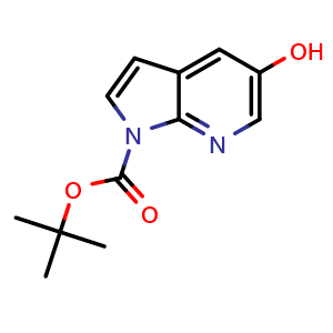 Chemical structure of 5-Hydroxy-pyrrolo[2,3-b]pyridine-1-carboxylic acid tert-butyl ester , CAS 1394919-86-8, AChemBlock X188758