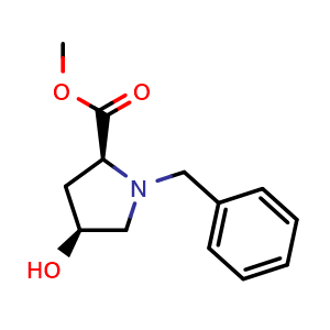 Chemical structure of methyl (2S,4S)-1-benzyl-4-hydroxypyrrolidine-2-carboxylate , CAS 1318129-92-8, AChemBlock X188771