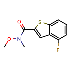 Chemical structure of 4-fluoro-N-methoxy-N-methylbenzo[b]thiophene-2-carboxamide , CAS 737800-51-0, AChemBlock X188813