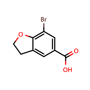 Chemical structure of 7-bromo-2,3-dihydrobenzofuran-5-carboxylic acid , CAS 335671-77-7, AChemBlock X188845