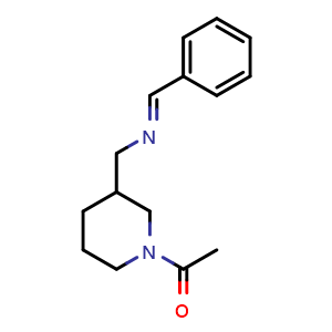 Chemical structure of (E)-1-(3-((Benzylideneamino)methyl) piperidin-1-yl)ethanone , AChemBlock X188861