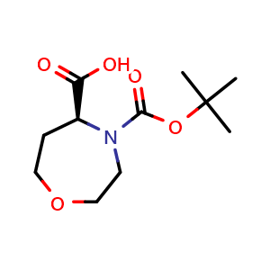 Chemical structure of (5S)-4-tert-butoxycarbonyl-1,4-oxazepane-5-carboxylic acid , CAS 2165790-68-9, AChemBlock X188868