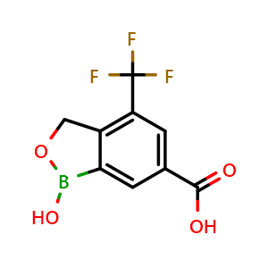 Chemical structure of 1-hydroxy-4-(trifluoromethyl)-1,3-dihydrobenzo[c][1,2]oxaborole-6-carboxylic acid , CAS 2324179-17-9, AChemBlock X188877