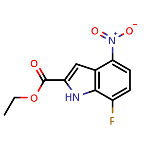 Chemical structure of Ethyl 7-Fluoro-4-nitroindole-2-carboxylate , CAS 1108175-74-1, AChemBlock X188915