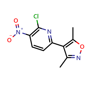 Chemical structure of 4-(6-chloro-5-nitropyridin-2-yl)-3,5-dimethylisoxazole , CAS 2055852-91-8, AChemBlock X188928