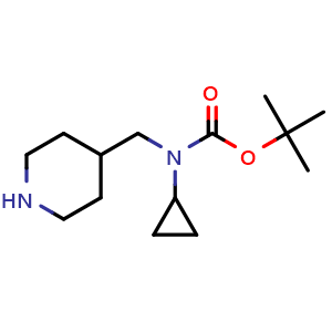Chemical structure of N-Boc-N-(4-piperidylmethyl)cyclopropanamine , CAS 877858-56-5, AChemBlock X188933