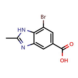 Chemical structure of 7-bromo-2-methyl-1H-benzo[d]imidazole-5-carboxylic acid , CAS 1378255-43-6, AChemBlock X188935