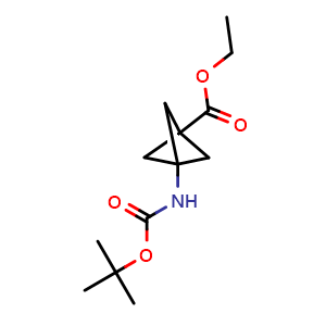 Chemical structure of 3-tert-Butoxycarbonylamino-bicyclo[1.1.1]pentane-1-carboxylic acid ethyl ester , CAS 2222520-22-9, AChemBlock X188939