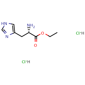 Chemical structure of (S)-Ethyl 2-amino-3-(1H-imidazol-4-yl)propanoate dihydrochloride , CAS 93923-84-3, AChemBlock X188943