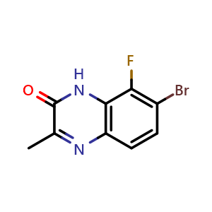 Chemical structure of 7-bromo-8-fluoro-3-methylquinoxalin-2(1H)-one , CAS 2756334-26-4, AChemBlock X188949