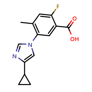 Chemical structure of 5-(4-cyclopropyl-1H-imidazol-1-yl)-2-fluoro-4-methylbenzoic acid , CAS 1448508-47-1, AChemBlock X188973