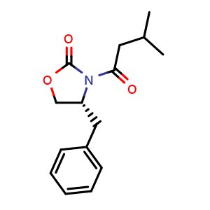 Chemical structure of (R)-3-(3-Methylbutanoyl)-4-benzyloxazolidin-2-one , CAS 145589-03-3, AChemBlock X188982
