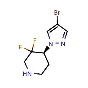 Chemical structure of (S)-4-(4-bromo-1H-pyrazol-1-yl)-3,3-difluoropiperidine , AChemBlock X189017