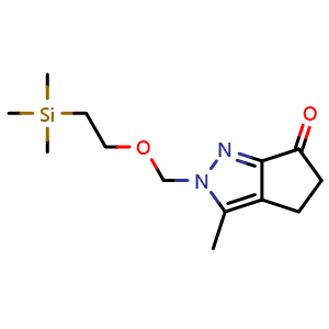 Chemical structure of 3-methyl-2-(2-trimethylsilylethoxymethyl)-4,5-dihydrocyclopenta[c]pyrazol-6-one , CAS 2411552-75-3, AChemBlock X189022