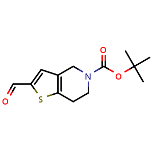 Chemical structure of 2-Formyl-6,7-dihydro-4H-thieno[3,2-c]pyridine-5-carboxylic acid tert-butyl ester , CAS 165947-55-7, AChemBlock X189027