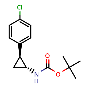 Chemical structure of tert-butyl (1R,2S)-2-(4-chlorophenyl)cyclopropylcarbamate , CAS 1612143-68-6, AChemBlock X189032