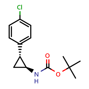 Chemical structure of tert-butyl (1S,2R)-2-(4-chlorophenyl)cyclopropylcarbamate , CAS 1612143-65-3, AChemBlock X189033