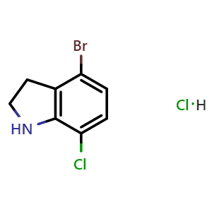 Chemical structure of 4-Bromo-7-chloro-2,3-dihydro-1H-indole hydrochloride , CAS 1341053-30-2, AChemBlock X189042