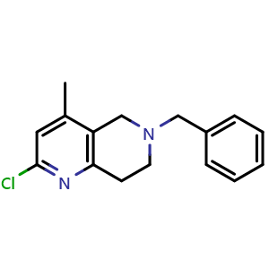 Chemical structure of 6-benzyl-2-chloro-4-methyl-5,6,7,8-tetrahydro-1,6-naphthyridine , CAS 1421309-97-8, AChemBlock X189067