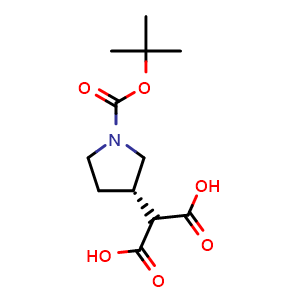 Chemical structure of (S)-2-(1-(tert-butoxycarbonyl)pyrrolidin-3-yl)malonic acid , CAS 1228312-13-7, AChemBlock X189069