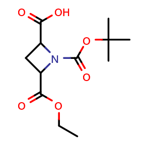 Chemical structure of Azetidine-1,2,4-tricarboxylic acid 1-tert-butyl ester 2-ethyl ester , CAS 1779474-69-9, AChemBlock X189070